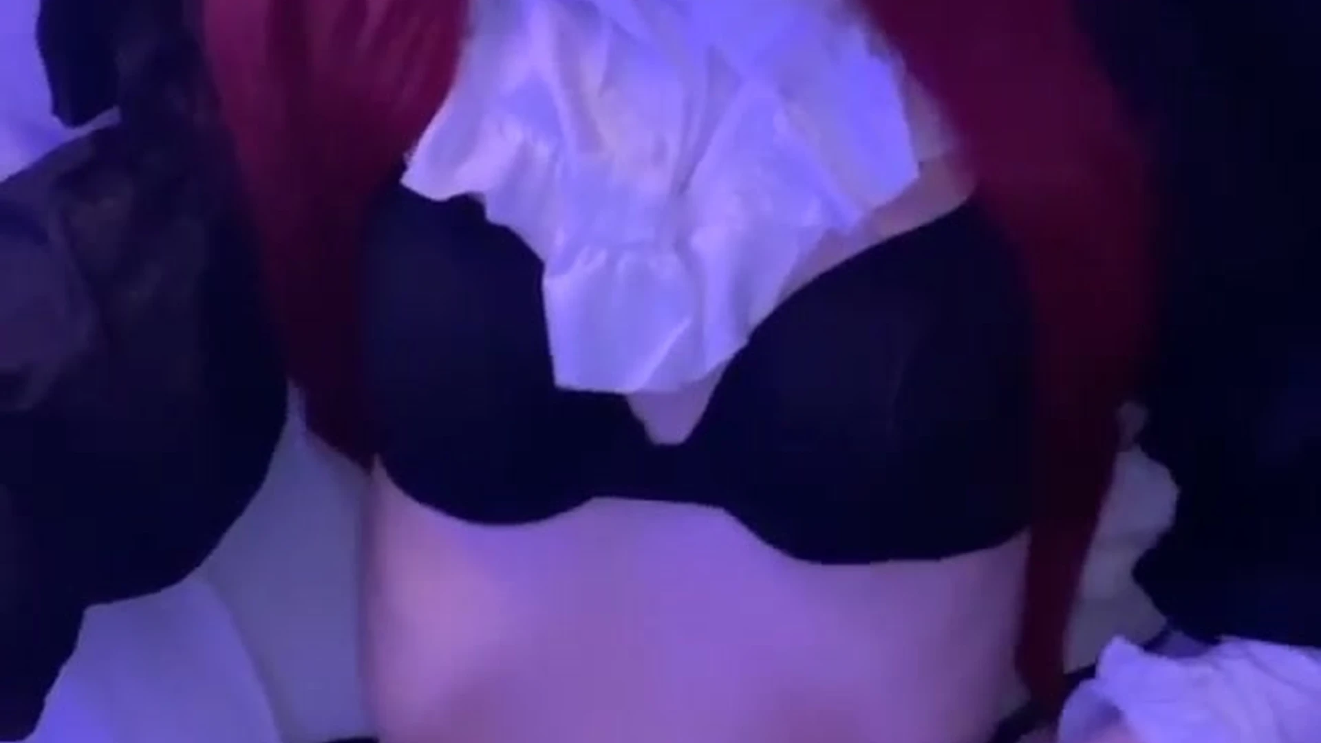 Strawbeariemilkk taking a selfiem lying on the bed with her sexy lingerie