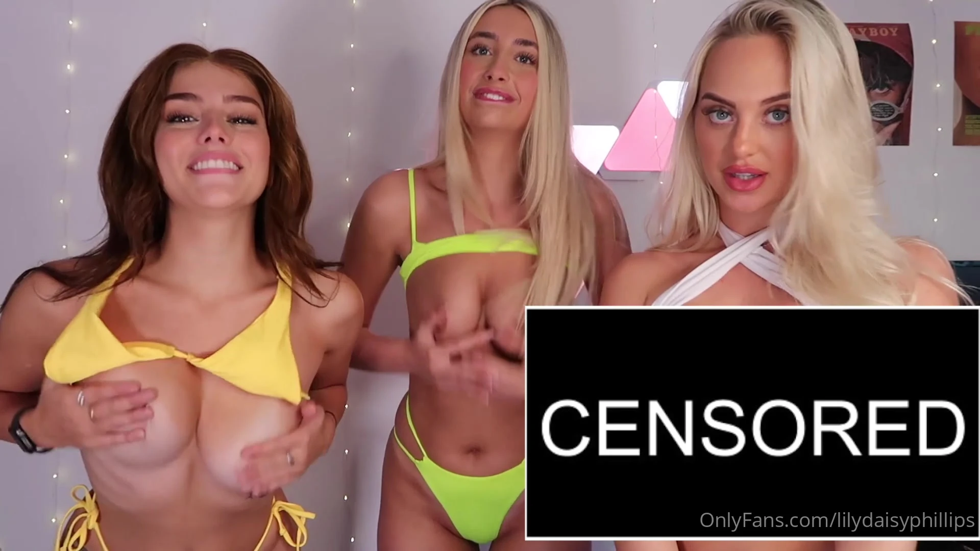 3 sexy models stripping their showing of their tits in Lillian Phillips leaked video